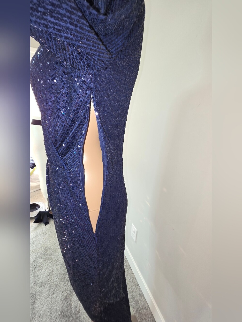 Isaac Mizarahi Live Always Isaac Navy Blue Sequin Wrap Dress XXS Gorgeous! - Picture 8 of 16
